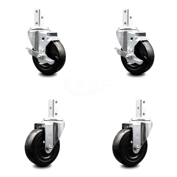 Service Caster 4 Inch Hard Rubber Wheel Swivel 7/8 Inch Square Stem Caster Brakes SCC, 2PK SCC-SQ20S414-HRS-TLB-78-2-S-2 - main